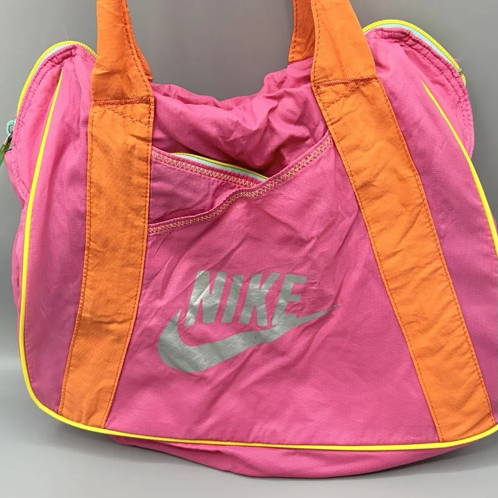 Nike Pink Nylon Gym Bag Zip Closure Pockets Gym Training